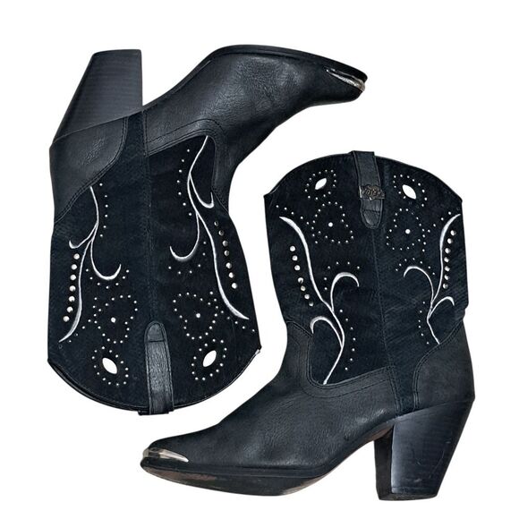 Dingo Ava Embroidered Studs Western Moto Boho Goth Leather Boots Size 9 Black - Picture 6 of 15